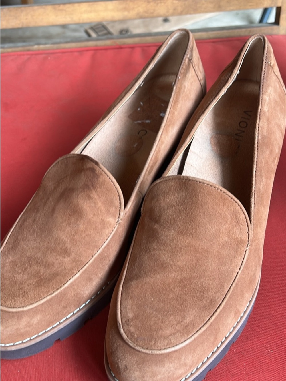 Vionic Tan Suede Wedge Heel Size 10 Slip-On Loafers